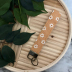 Carmel Flower Print Fabric Wristlet Keychain, Key Fob - Fairway Faith Apparel Co