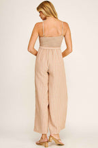 COASTAL STRIPE SMOCKED WIDE LEG JUMPSUIT - Fairway Faith Apparel Co