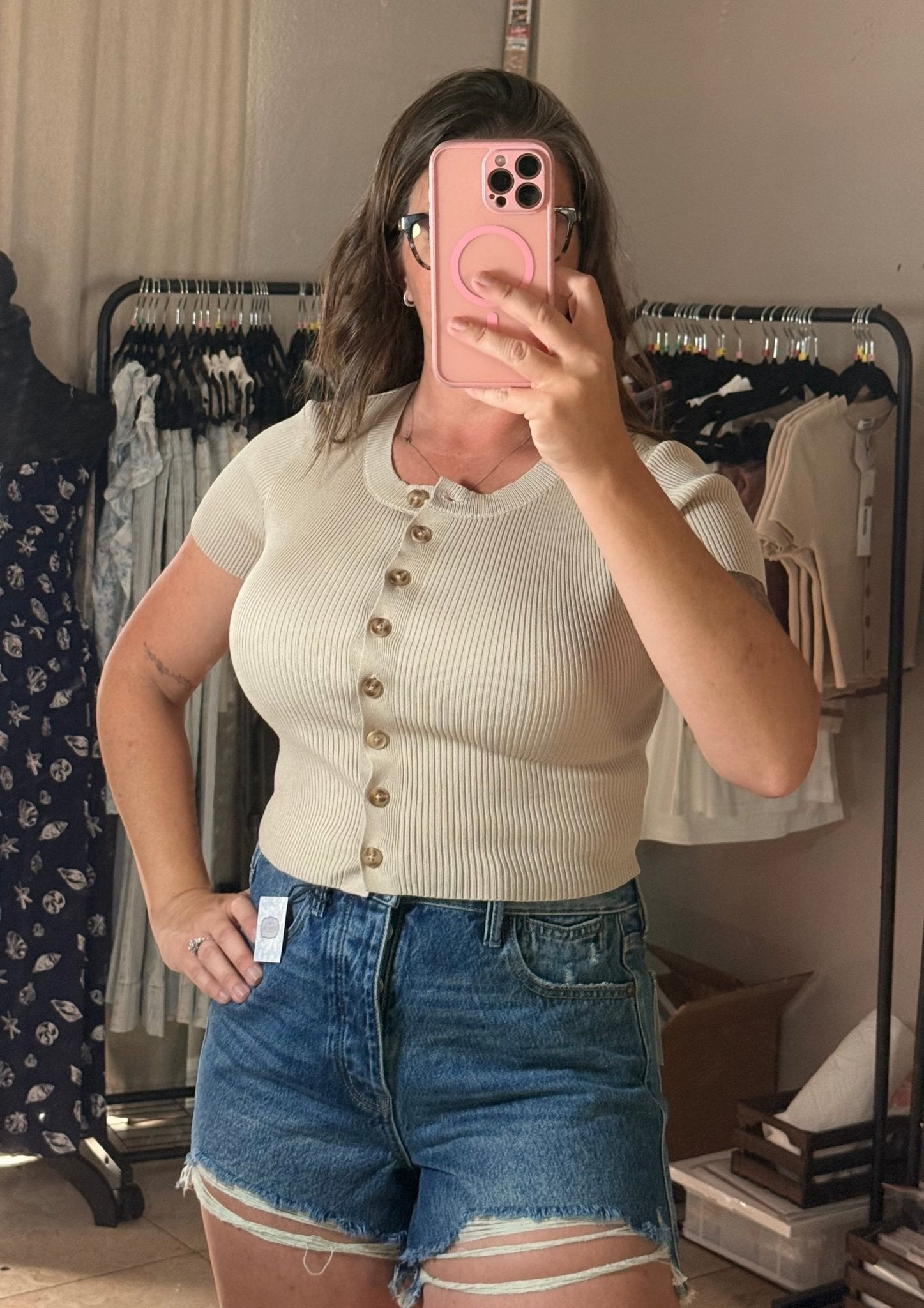 Denise Sweater Top | Button Up - Fairway Faith Apparel Co