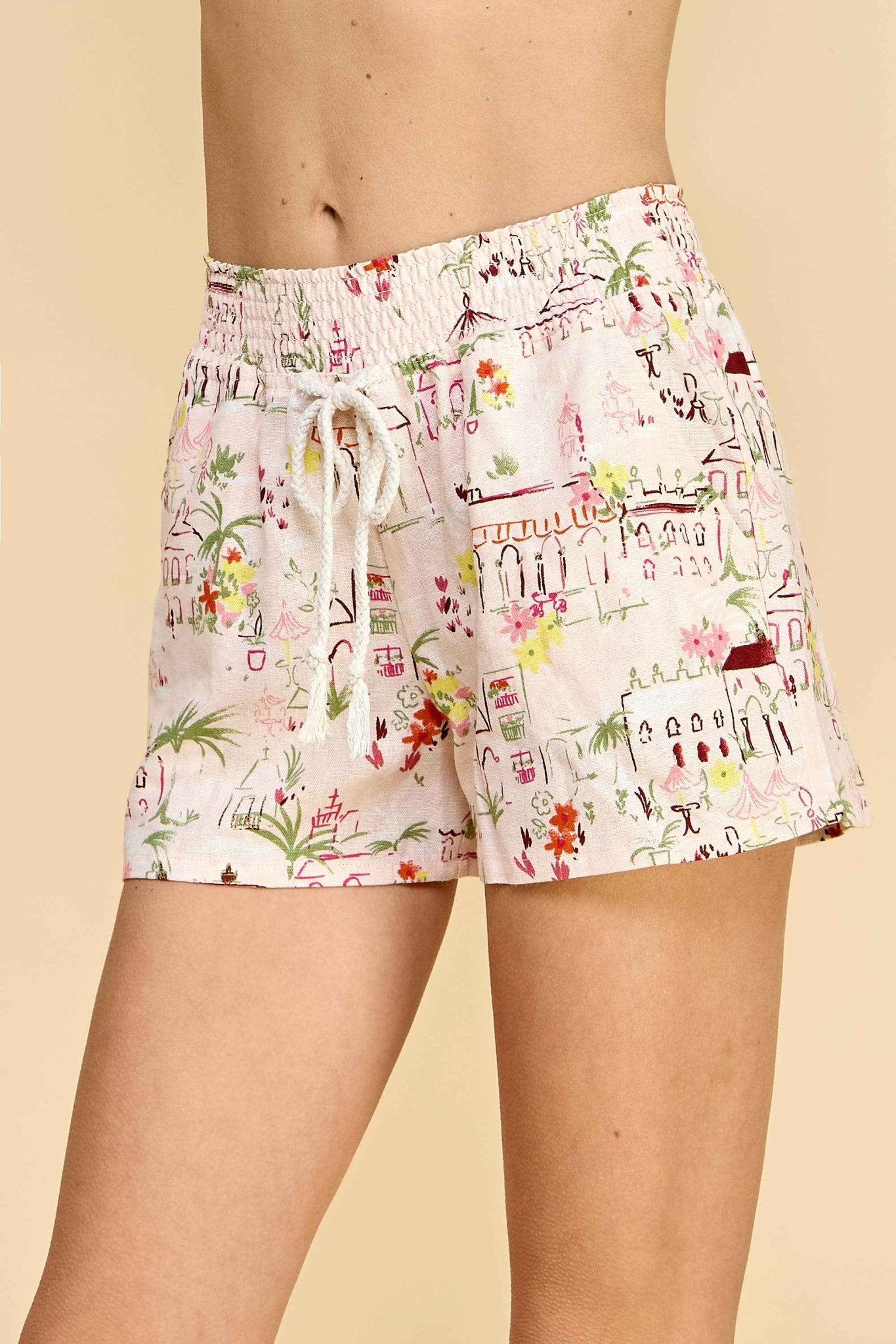 DRAWSTRING PRINTED SHORTS IN BLUSH - Fairway Faith Apparel Co