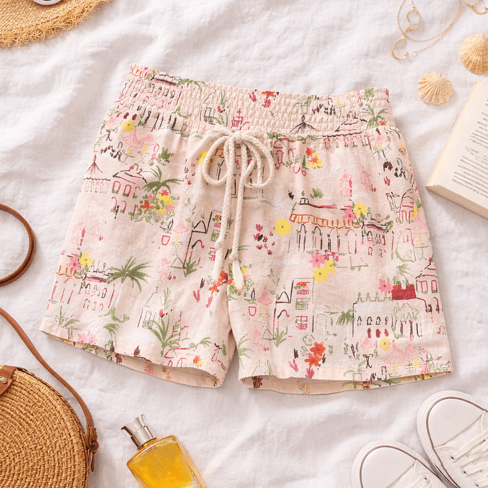 DRAWSTRING PRINTED SHORTS IN BLUSH - Fairway Faith Apparel Co
