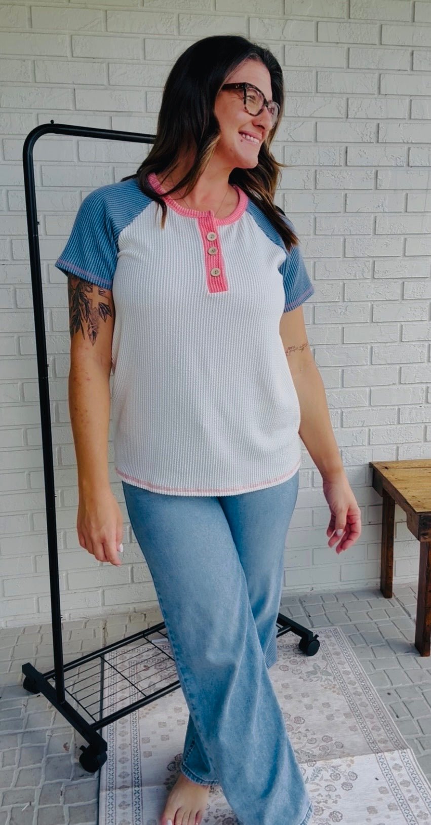 Henley Top | Textured Casual Short Sleeve - Fairway Faith Apparel Co