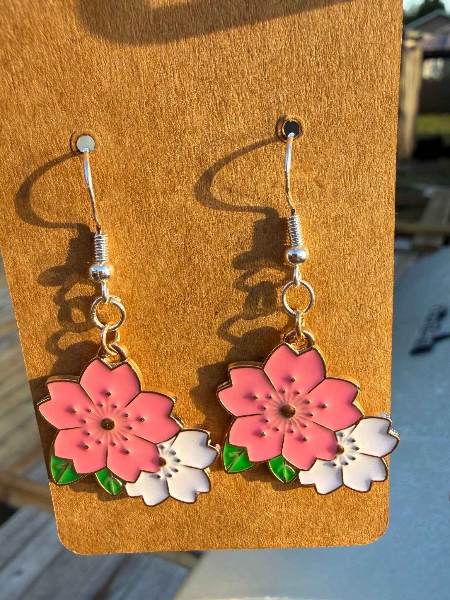Pink Flower Earring | Silver Large
