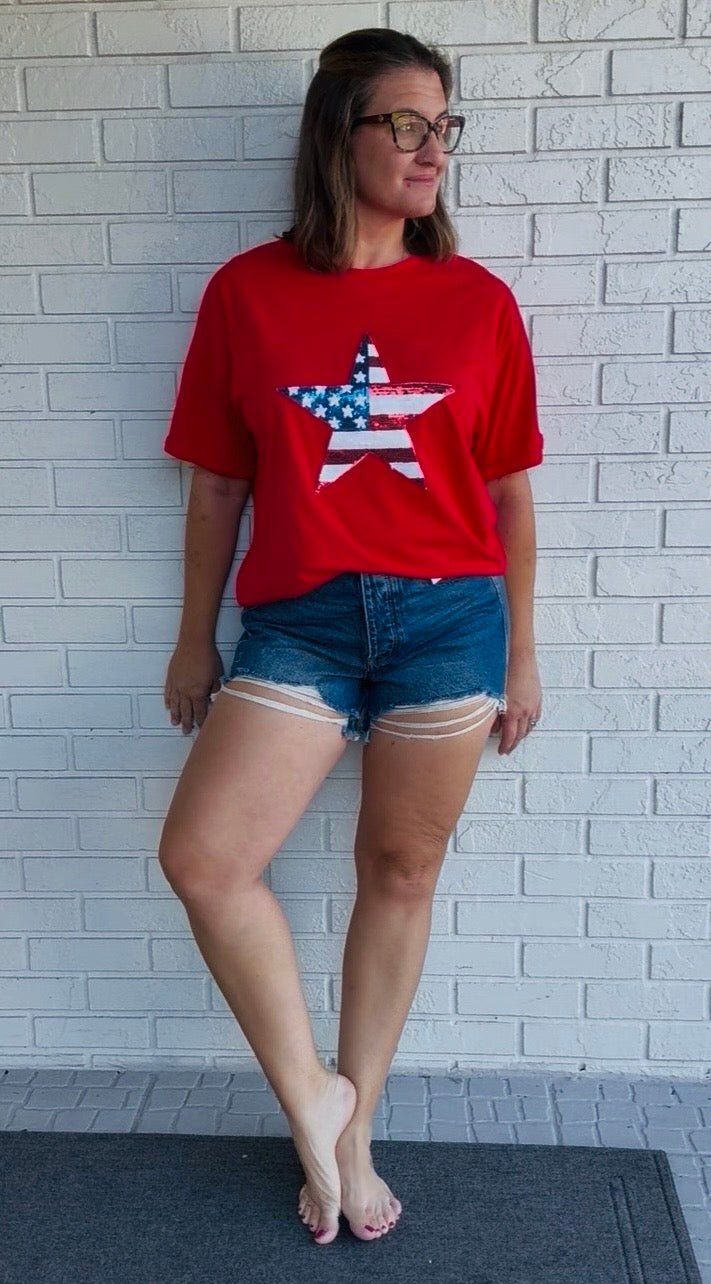 Sequin Star Top | 100% Cotton - Fairway Faith Apparel Co