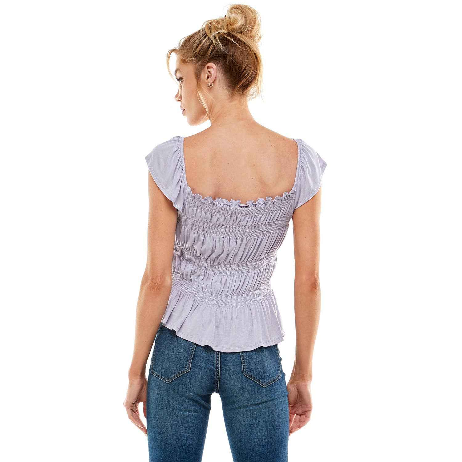 SMOCKED CAP SLEEVE PEPLUM TOP - Fairway Faith Apparel Co