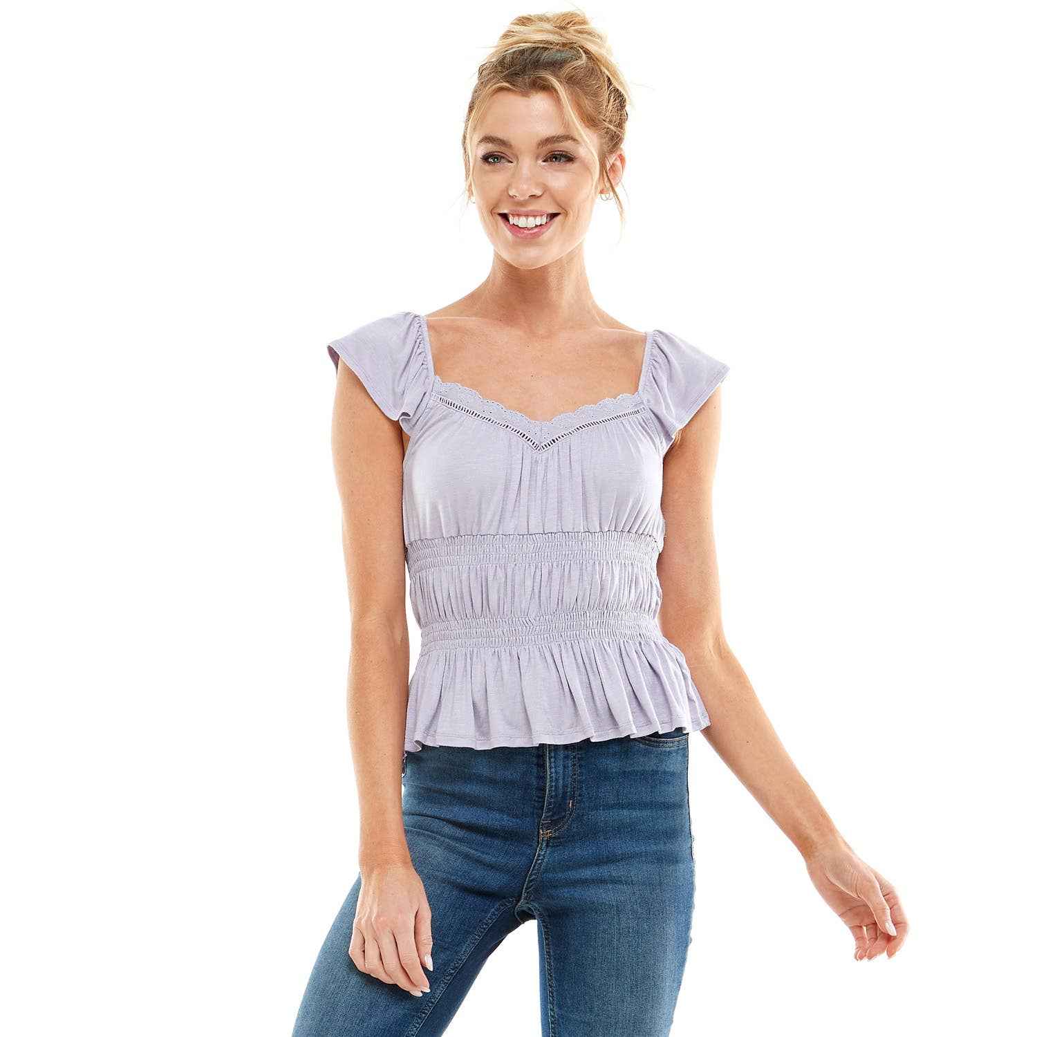 SMOCKED CAP SLEEVE PEPLUM TOP - Fairway Faith Apparel Co