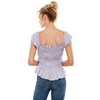 SMOCKED CAP SLEEVE PEPLUM TOP - Fairway Faith Apparel Co