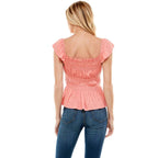 SMOCKED CAP SLEEVE PEPLUM TOP - Fairway Faith Apparel Co