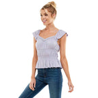 SMOCKED CAP SLEEVE PEPLUM TOP - Fairway Faith Apparel Co