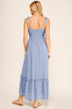 SOLID RAYON CREPON SMOCKED WAIST TIERED MIDAXI DRESS - Fairway Faith Apparel Co